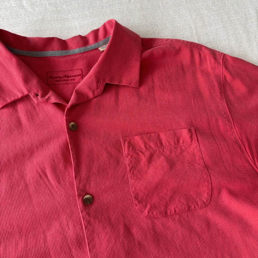 Tommy Bahama Mens XXL Coral Pink 100% Silk Textured Camp Shirt T311915
